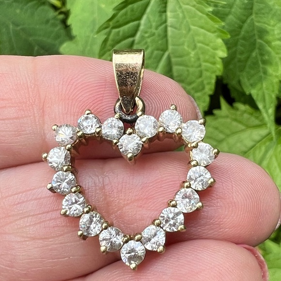 VINTAGE LARGE CZ CUBIC ZIRCONIA HEART PENDANT 925 STERLING SILVER